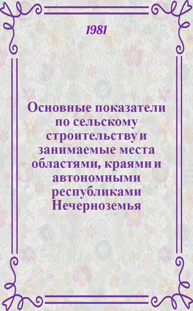 Основные показатели по сельскому строительству и занимаемые места областями, краями и автономными республиками Нечерноземья