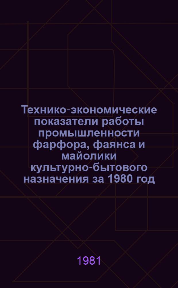 Технико-экономические показатели работы промышленности фарфора, фаянса и майолики культурно-бытового назначения за 1980 год