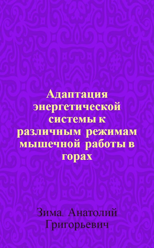 Адаптация энергетической системы к различным режимам мышечной работы в горах : Учеб. пособие