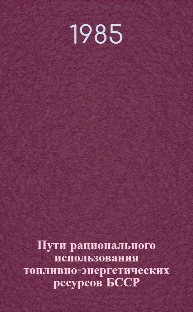 Пути рационального использования топливно-энергетических ресурсов БССР