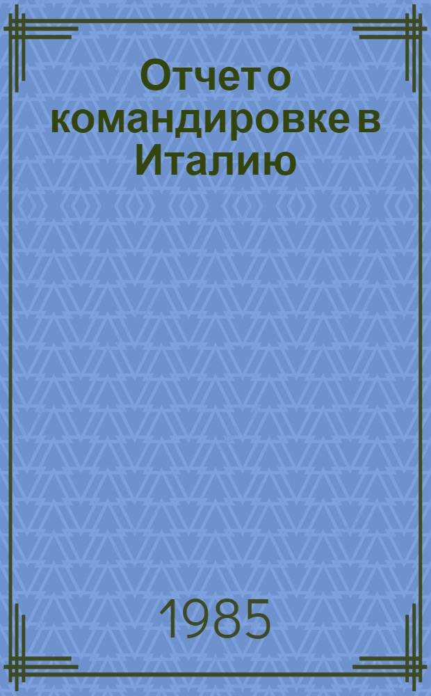 Отчет о командировке в Италию