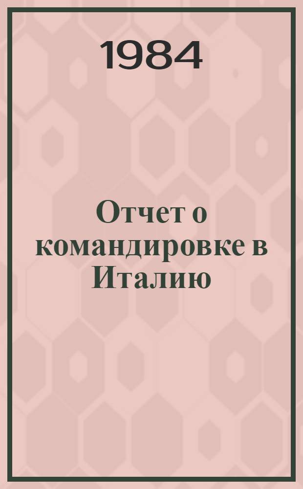Отчет о командировке в Италию