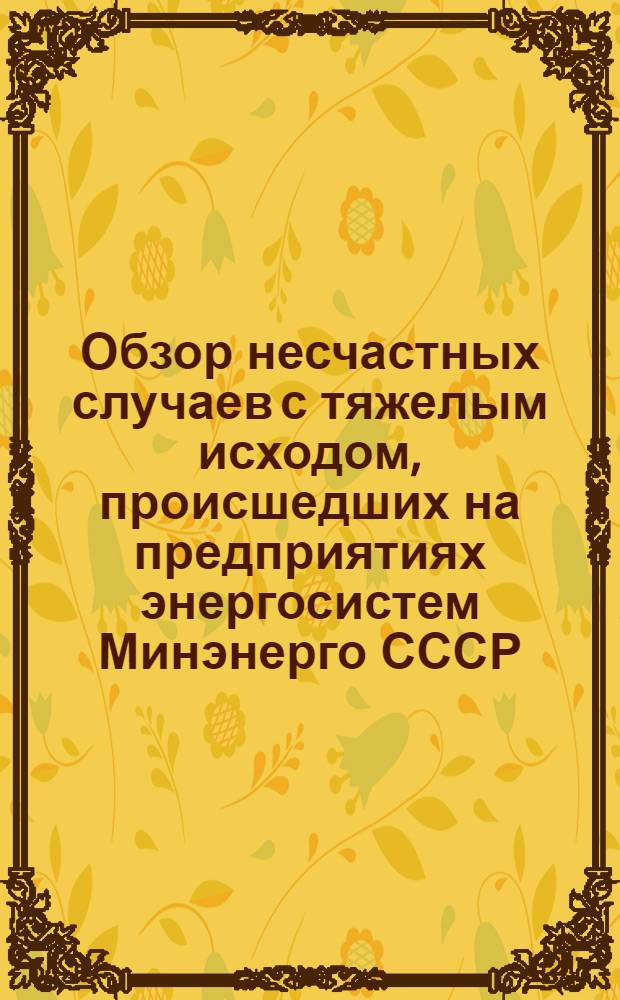 [Обзор несчастных случаев с тяжелым исходом, происшедших на предприятиях энергосистем Минэнерго СССР]