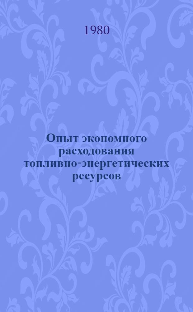 Опыт экономного расходования топливно-энергетических ресурсов