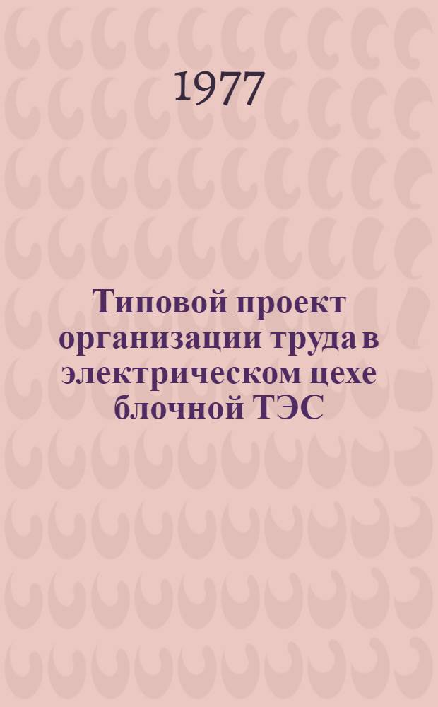 Типовой проект организации труда в электрическом цехе блочной ТЭС