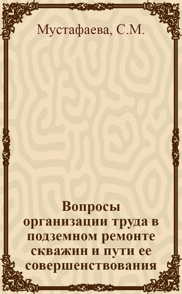 Вопросы организации труда в подземном ремонте скважин и пути ее совершенствования : (По материалам нефтегазодобывающей пром-сти АзССР) : Автореф. дис. на соиск. учен. степени канд. экон. наук : (08.00.07)
