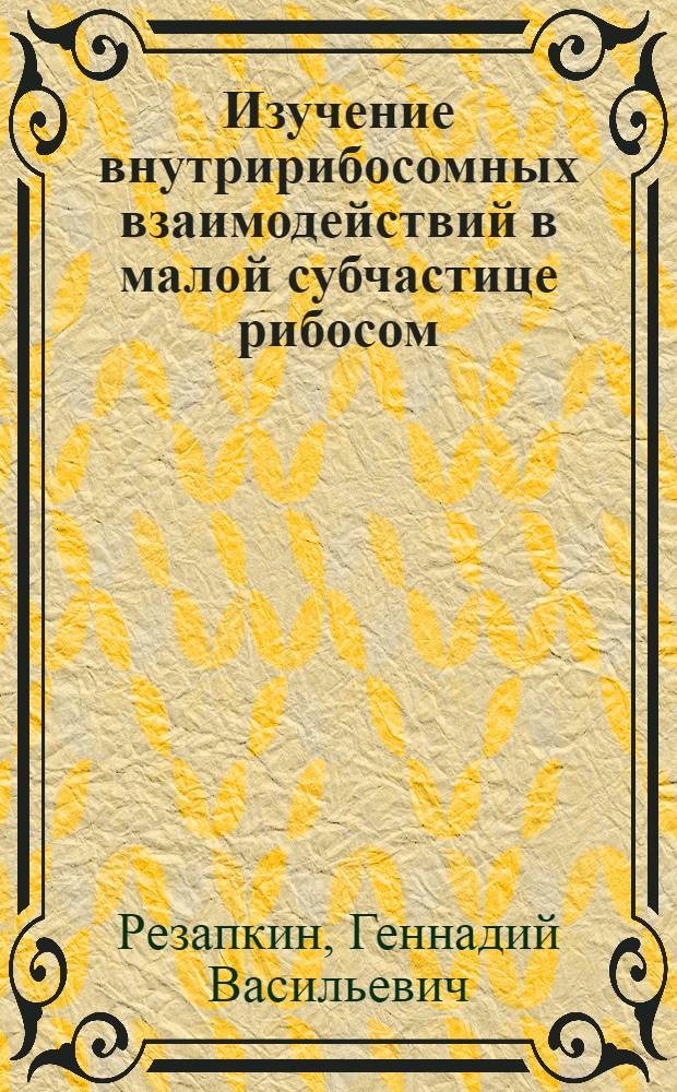 Изучение внутририбосомных взаимодействий в малой субчастице рибосом : Автореф. дис. на соиск. учен. степени канд. хим. наук : (02.00.10)