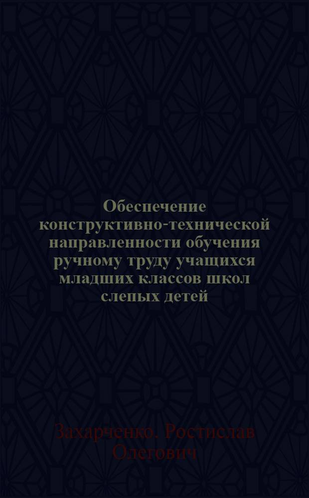 Обеспечение конструктивно-технической направленности обучения ручному труду учащихся младших классов школ слепых детей : Автореф. дис. на соиск. учен. степ. канд. пед. наук : (13.00.03)