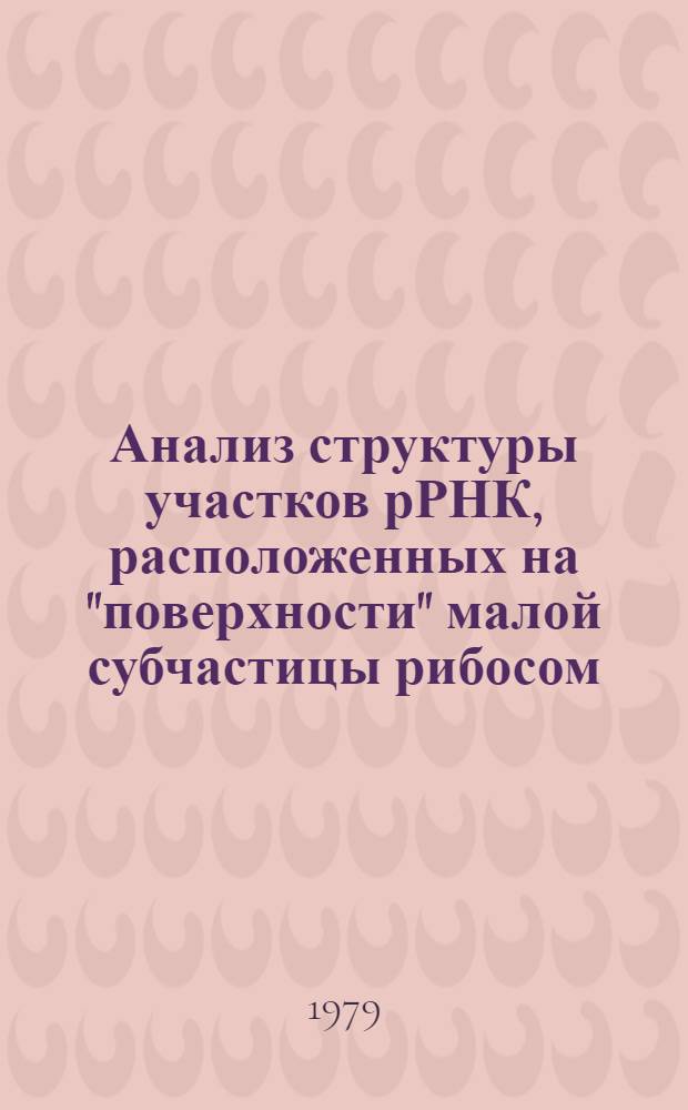 Анализ структуры участков рРНК, расположенных на "поверхности" малой субчастицы рибосом : Автореф. дис. на соиск. учен. степ. канд. хим. наук : (02.00.10)