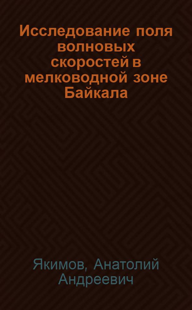 Исследование поля волновых скоростей в мелководной зоне Байкала : Автореф. дис. на соиск. учен. степ. канд. физ.-мат. наук : (01.04.12)