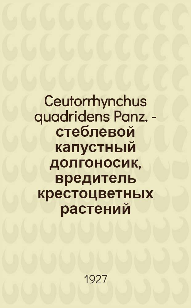 ... Ceutorrhynchus quadridens Panz. - стеблевой капустный долгоносик, вредитель крестоцветных растений...