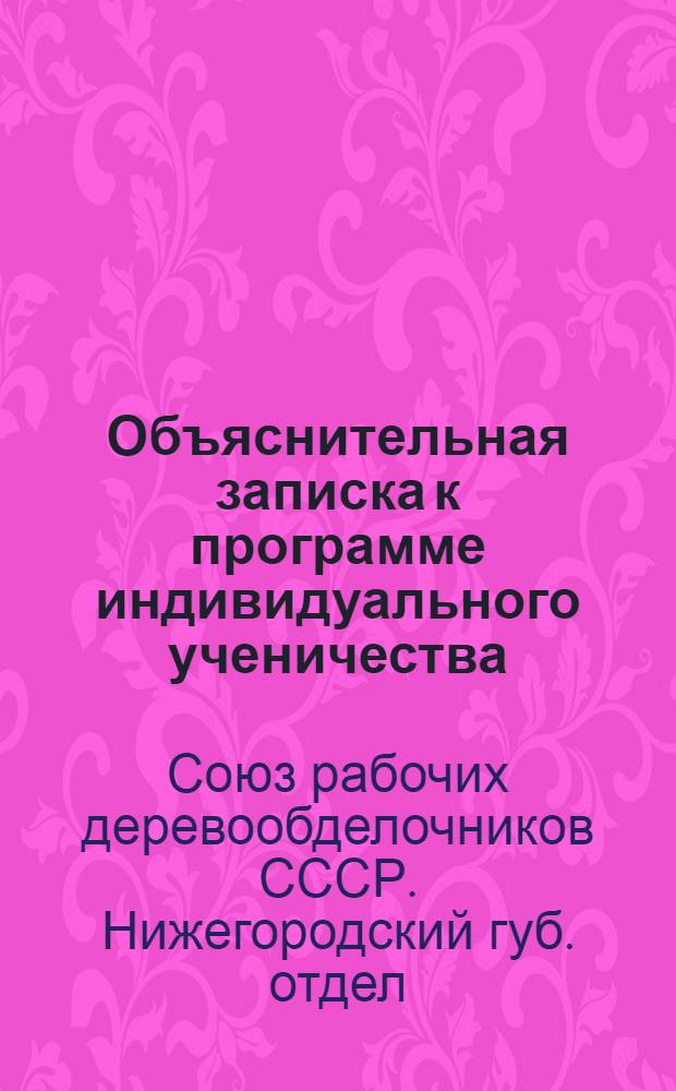 Объяснительная записка к программе индивидуального ученичества