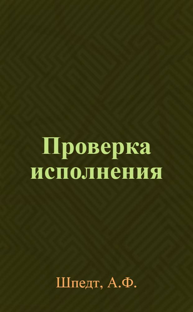 Проверка исполнения : Практич. руководящие указания по контролю исполнения