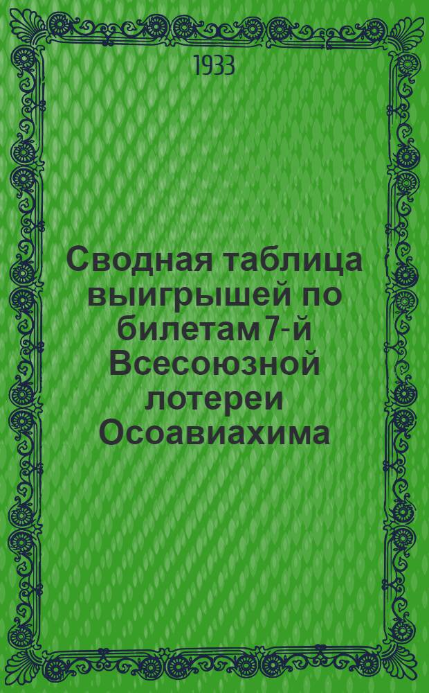 Сводная таблица выигрышей по билетам 7-й Всесоюзной лотереи Осоавиахима