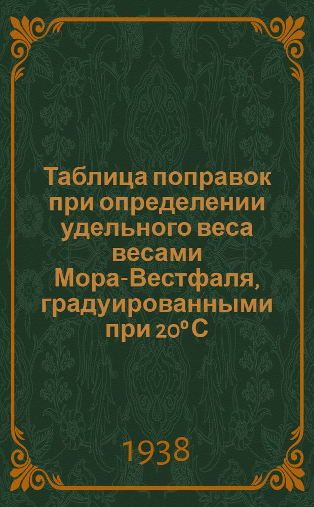 Таблица поправок при определении удельного веса весами Мора-Вестфаля, градуированными при 20º С