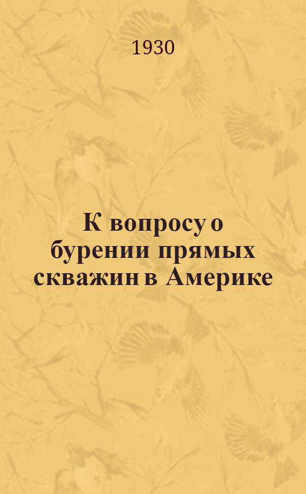 К вопросу о бурении прямых скважин в Америке