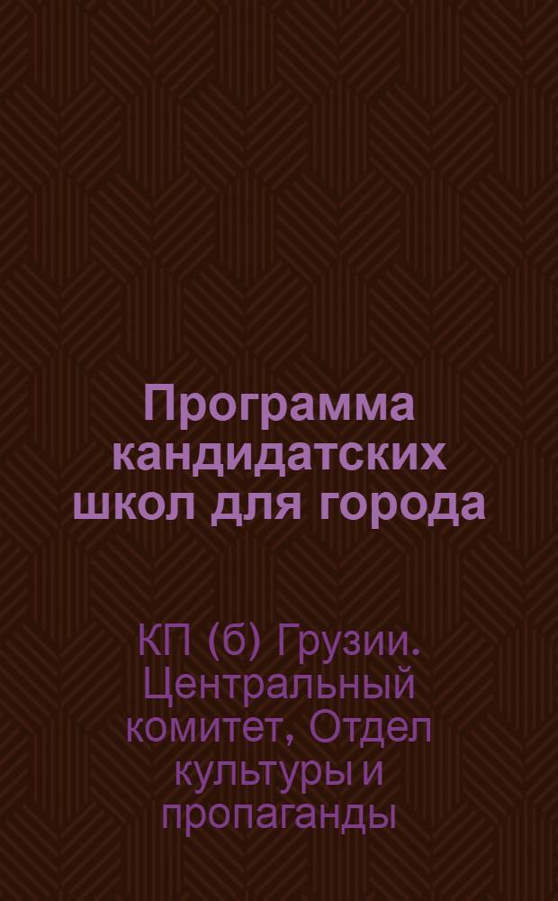 Программа кандидатских школ для города