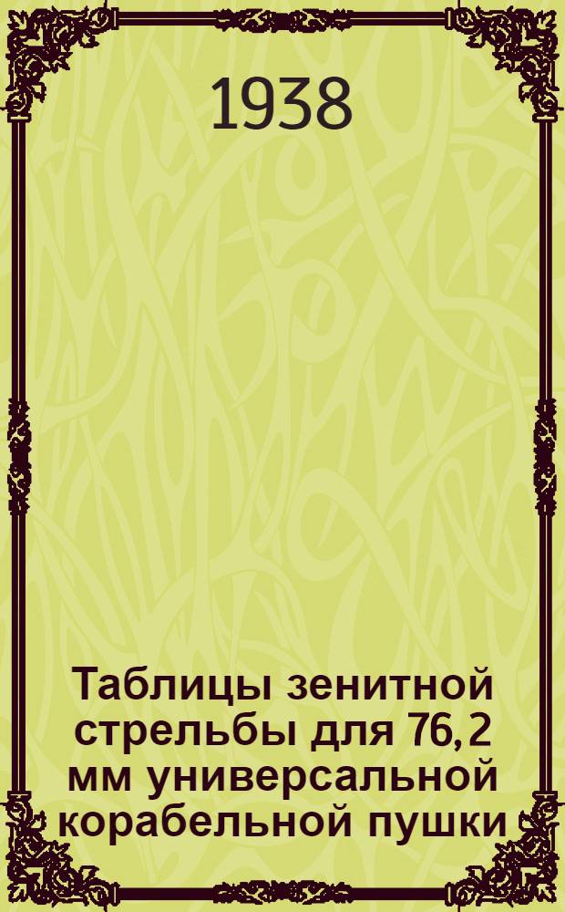Таблицы зенитной стрельбы для 76, 2 мм универсальной корабельной пушки : Ч. 1-. Ч. 1. Кн. 2 : Установка прицела и трубки