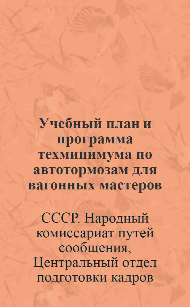 Учебный план и программа техминимума по автотормозам для вагонных мастеров : Утв. нач. Цопкадр ..