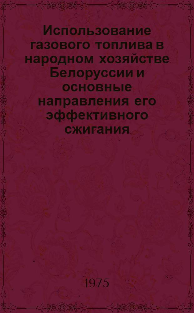 Использование газового топлива в народном хозяйстве Белоруссии и основные направления его эффективного сжигания