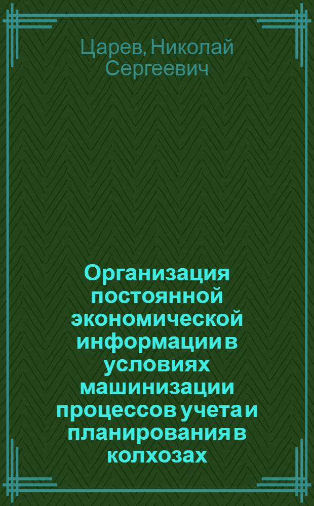 Организация постоянной экономической информации в условиях машинизации процессов учета и планирования в колхозах : Автореф. дис. на соиск. учен. степени канд. экон. наук : (08.00.13)