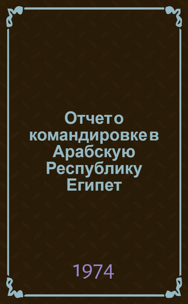 Отчет о командировке в Арабскую Республику Египет