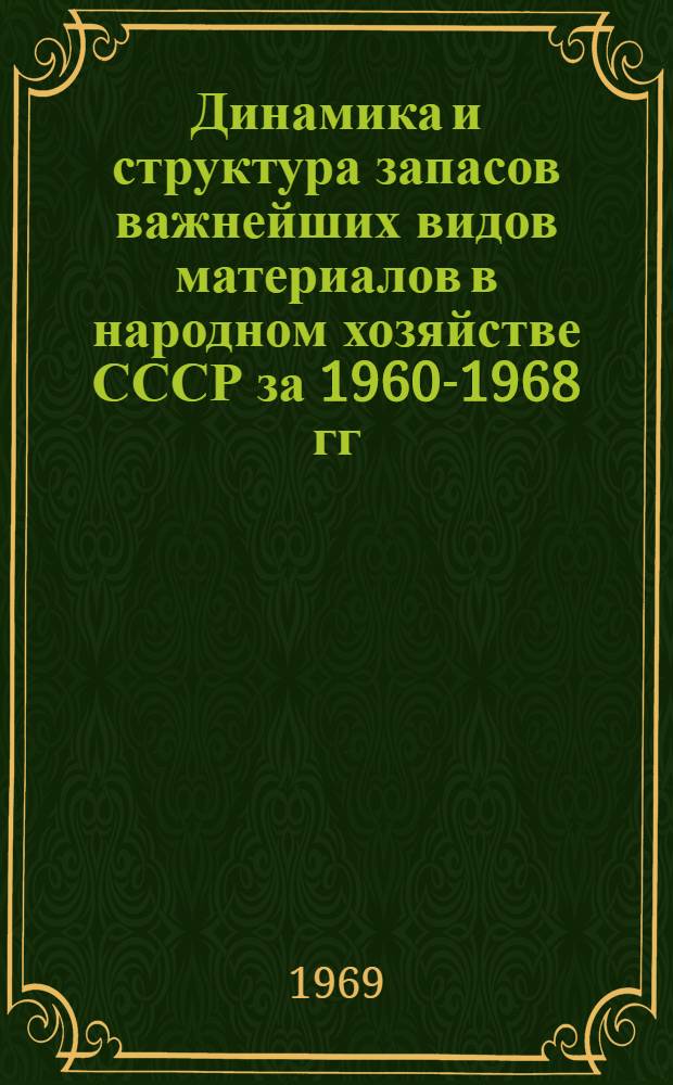 Динамика и структура запасов важнейших видов материалов в народном хозяйстве СССР за 1960-1968 гг. : (По данным переписи и исполнит. материальных балансов)