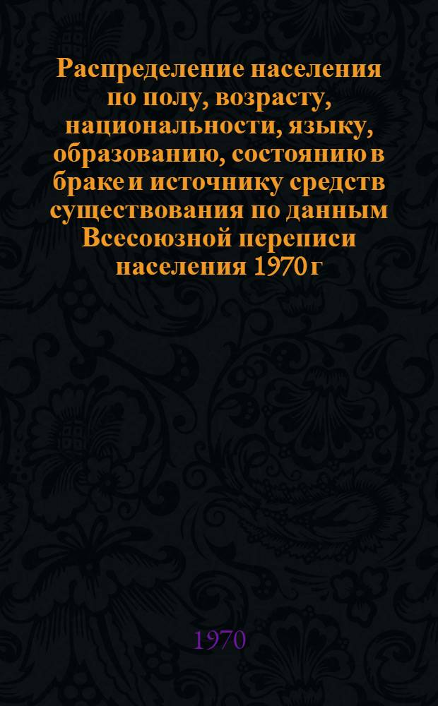 Распределение населения по полу, возрасту, национальности, языку, образованию, состоянию в браке и источнику средств существования по данным Всесоюзной переписи населения 1970 г : [Табл. 1-10] [1]-. [61] : По Кировской области