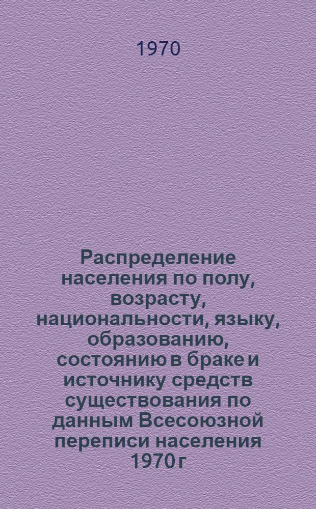 Распределение населения по полу, возрасту, национальности, языку, образованию, состоянию в браке и источнику средств существования по данным Всесоюзной переписи населения 1970 г : [Табл. 1-10] [1]-. [84] : По Могилевской области