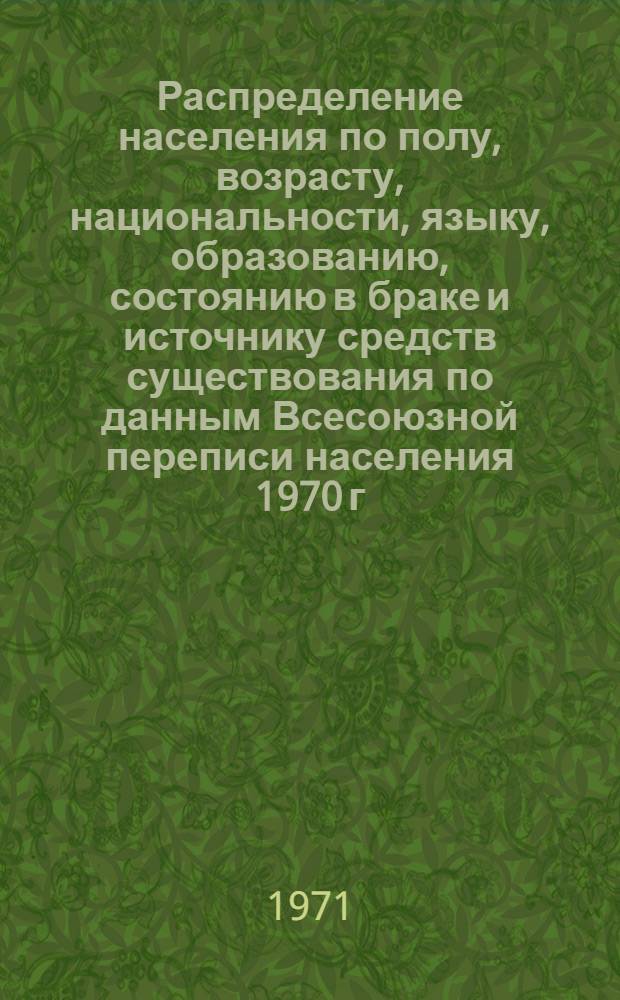 Распределение населения по полу, возрасту, национальности, языку, образованию, состоянию в браке и источнику средств существования по данным Всесоюзной переписи населения 1970 г. .. : (Таблицы 5с, 7с, 8с, 9с, 10с и 12с) [1]-. [232] : ... по г. Подольску Московской области