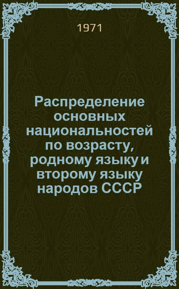 Распределение основных национальностей по возрасту, родному языку и второму языку народов СССР, которым свободно владеет население.. : (Табл. 32с) [1]-. [6] : ... по Киргизской ССР