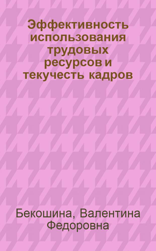 Эффективность использования трудовых ресурсов и текучесть кадров : Автореф. дис. на соиск. учен. степени канд. экон. наук