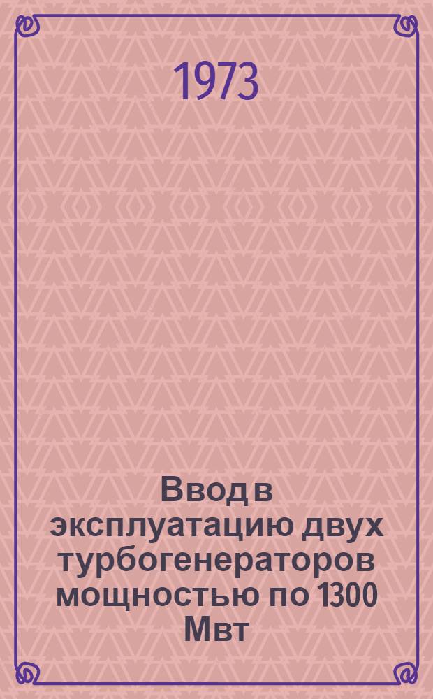 Ввод в эксплуатацию двух турбогенераторов мощностью по 1300 Мвт : Метод. рекомендации