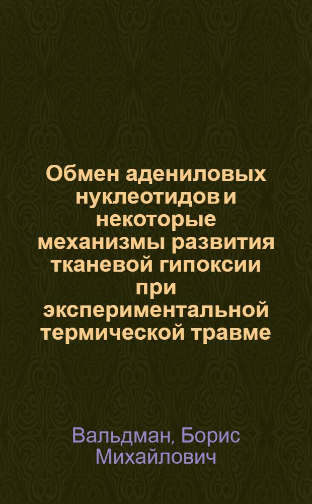 Обмен адениловых нуклеотидов и некоторые механизмы развития тканевой гипоксии при экспериментальной термической травме : Автореф. дис. на соиск. учен. степени канд. мед. наук : (03.00.04)