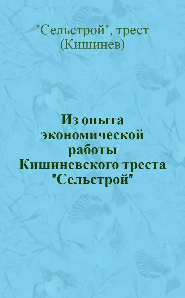 Из опыта экономической работы Кишиневского треста "Сельстрой"