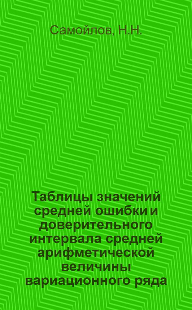 Таблицы значений средней ошибки и доверительного интервала средней арифметической величины вариационного ряда