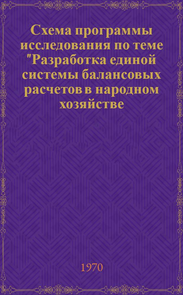 Схема программы исследования по теме "Разработка единой системы балансовых расчетов в народном хозяйстве, обеспечивающих взаимосвязи натуральных, стоимостных и финансовых показателей народнохозяйственного плана в соответствии с задачами повышения эффективности общественного производства"