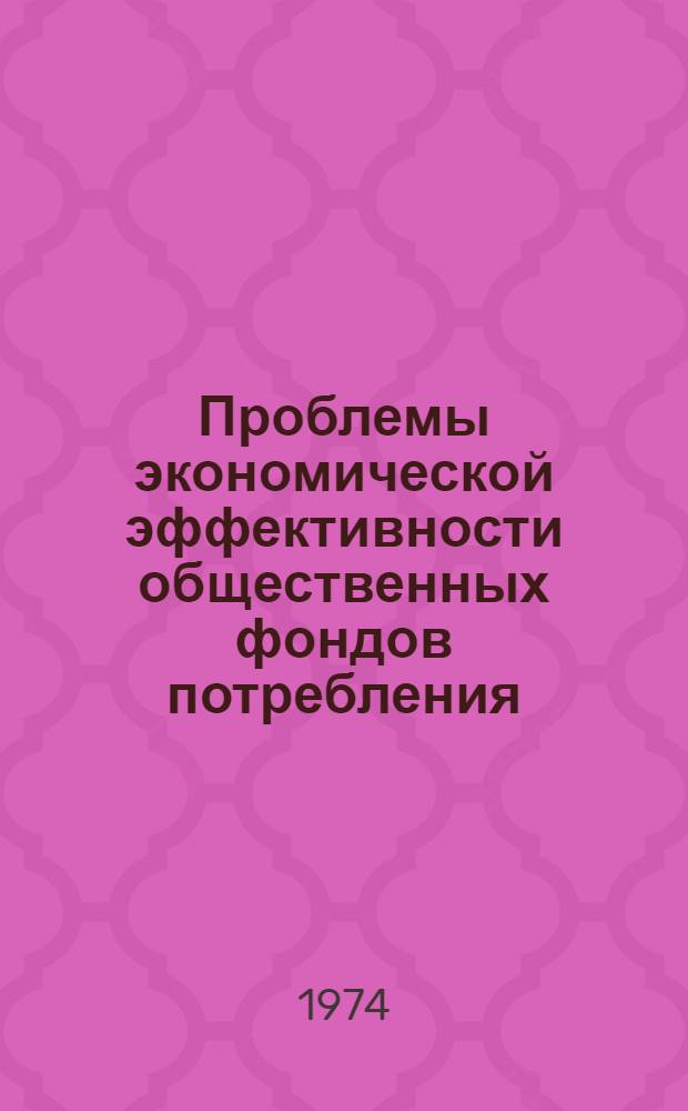 Проблемы экономической эффективности общественных фондов потребления