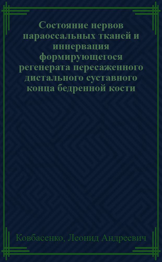 Состояние нервов параоссальных тканей и иннервация формирующегося регенерата пересаженного дистального суставного конца бедренной кости : Автореф. дис. на соискание учен. степени канд. мед. наук : (14.772)