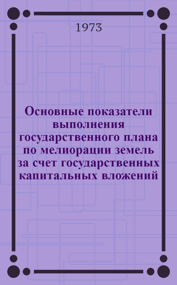 Основные показатели выполнения государственного плана по мелиорации земель за счет государственных капитальных вложений (по данным ЦСУ СССР)