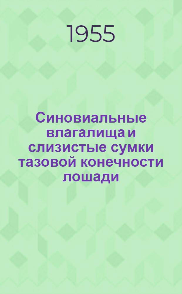 Синовиальные влагалища и слизистые сумки тазовой конечности лошади : Автореферат дис. на соискание учен. степени кандидата вет. наук