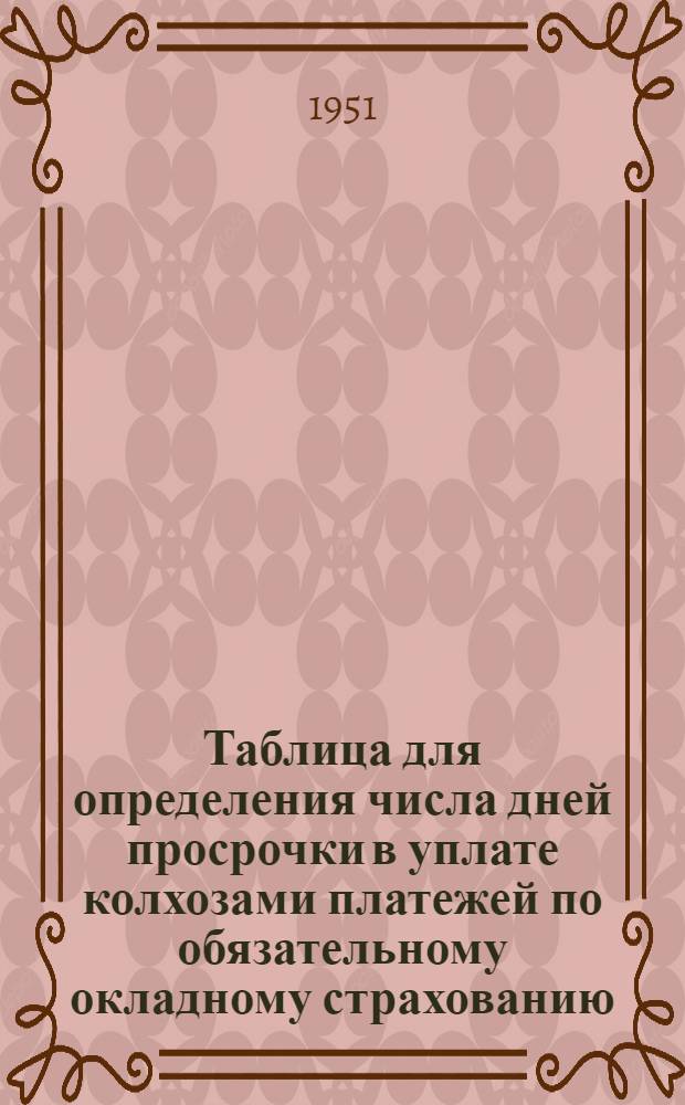 Таблица для определения числа дней просрочки в уплате колхозами платежей по обязательному окладному страхованию