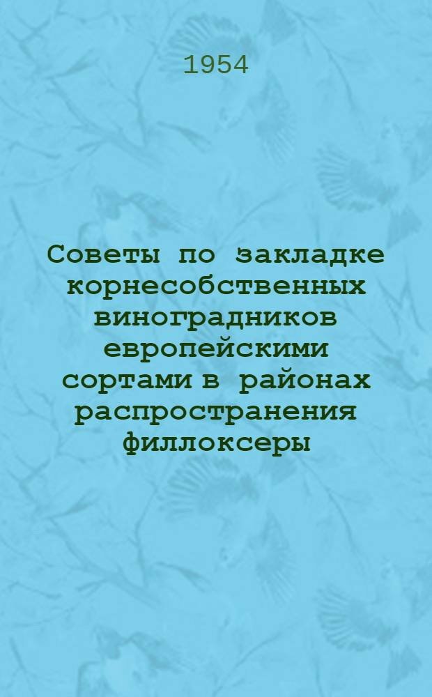 Советы по закладке корнесобственных виноградников европейскими сортами в районах распространения филлоксеры
