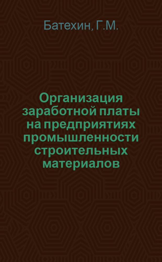 Организация заработной платы на предприятиях промышленности строительных материалов