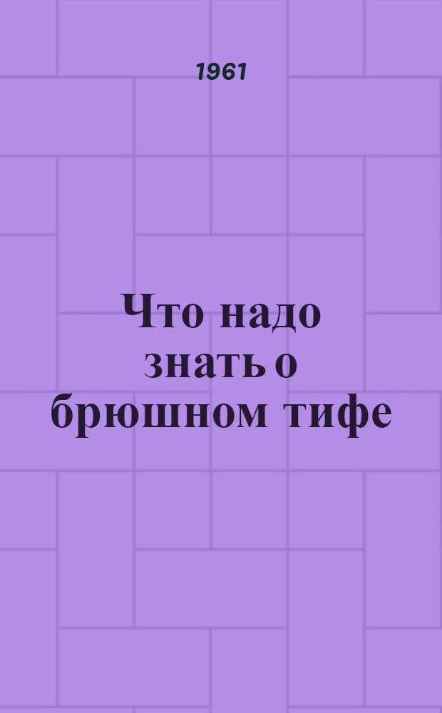 Что надо знать о брюшном тифе : Памятка