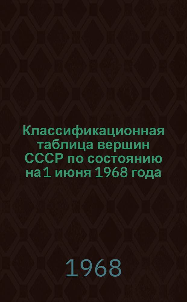 Классификационная таблица вершин СССР по состоянию на 1 июня 1968 года : Кавказ. Краснодарский край