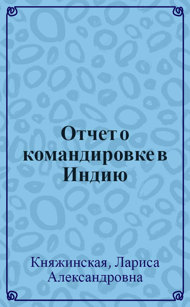 Отчет о командировке в Индию