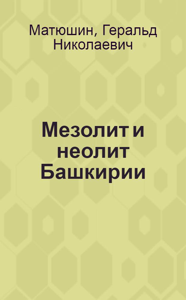 Мезолит и неолит Башкирии : Автореферат дис. на соискание учен. степени кандидата ист. наук