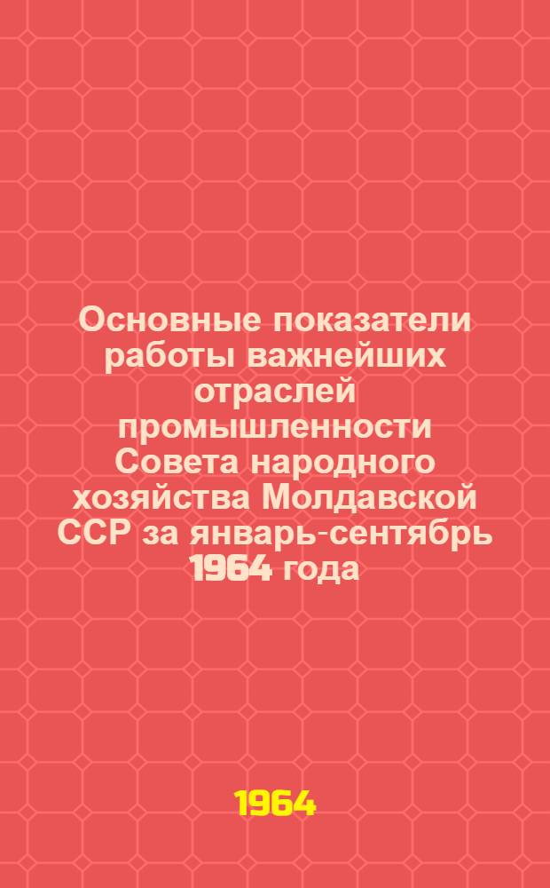 Основные показатели работы важнейших отраслей промышленности Совета народного хозяйства Молдавской ССР за январь-сентябрь 1964 года