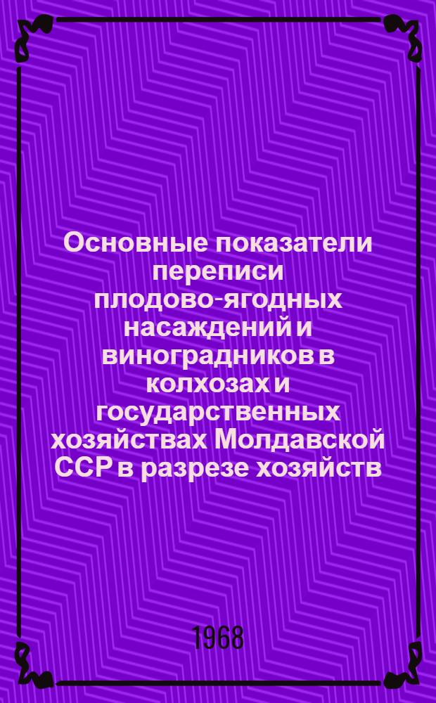 Основные показатели переписи плодово-ягодных насаждений и виноградников в колхозах и государственных хозяйствах Молдавской ССР [в разрезе хозяйств] : Стат. сборник